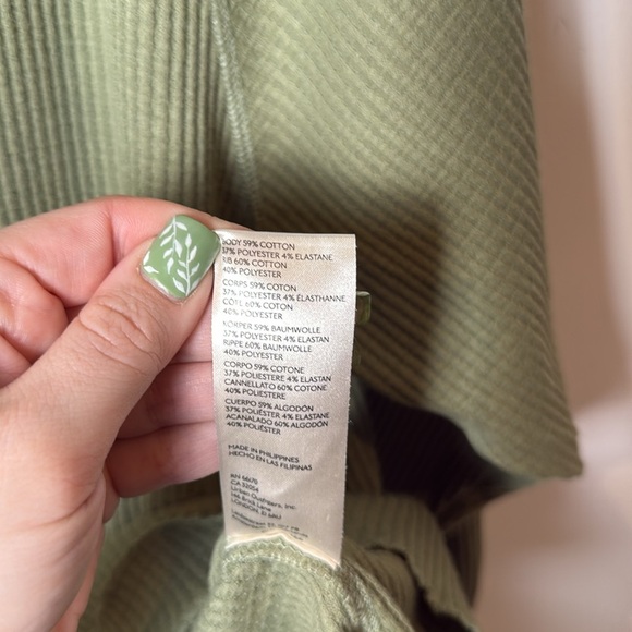 Free People Green Waffle Knit Thermal Long Sleeve Shirt Women's Size S Slit Back - Picture 3 of 8